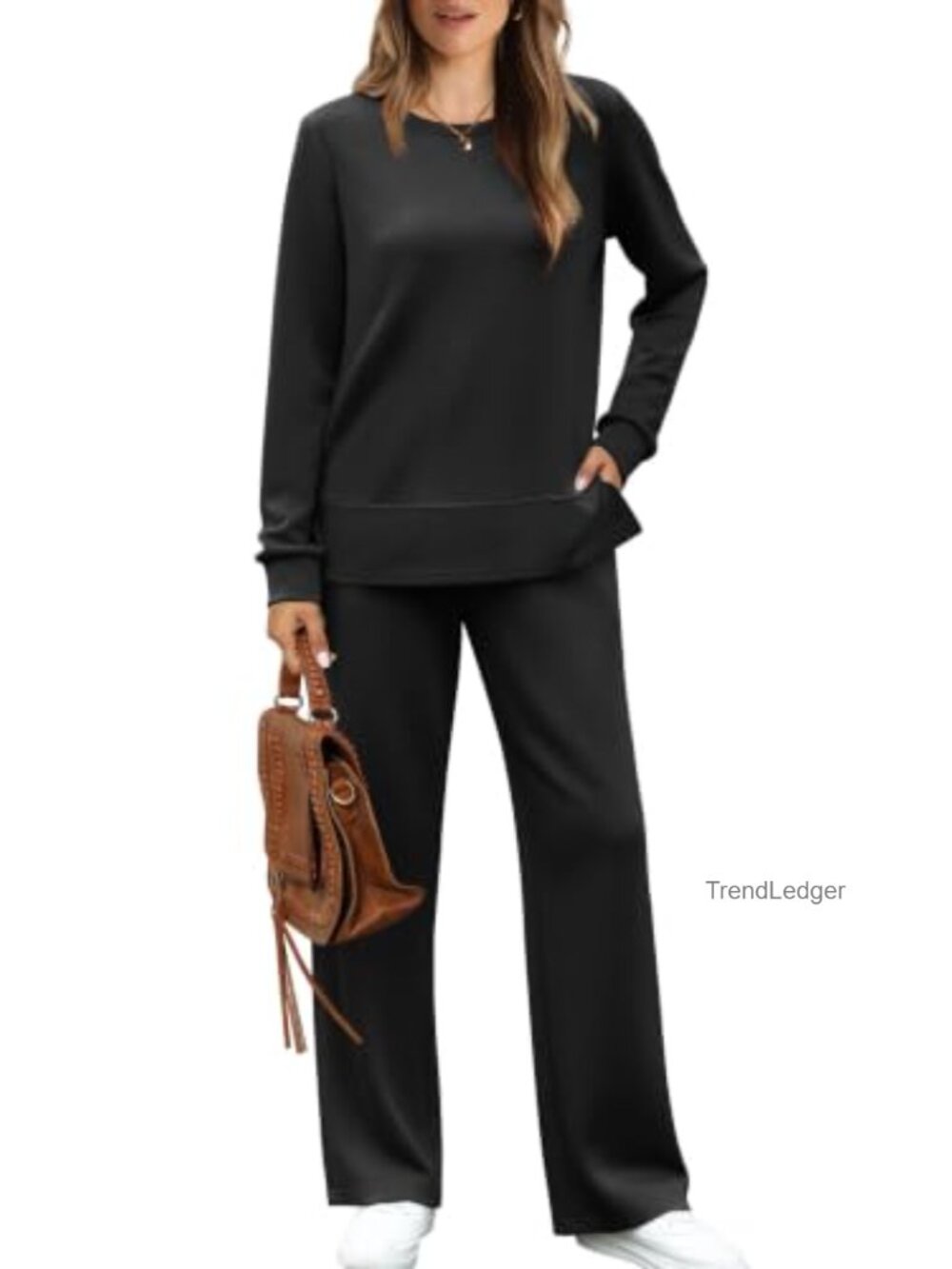 Women's 2 Piece Lounge Set Wide Leg Sweatsuit Crewneck Travel Outfit